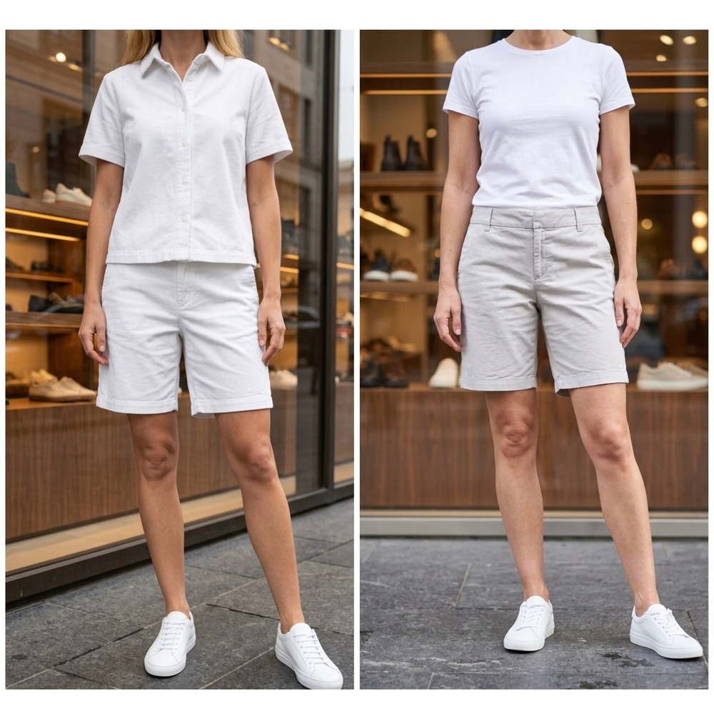 J.Crew Women Chino Shorts 2 Piece Bundle Size 10 White Tan Stretch Cotton Preppy